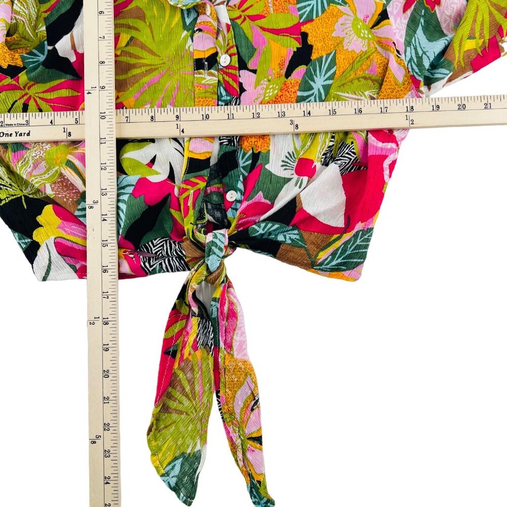 RACHEL Rachel Roy Tropical Tie-Front Blouse in Pink, Green, Yellow - Picture 3 of 5